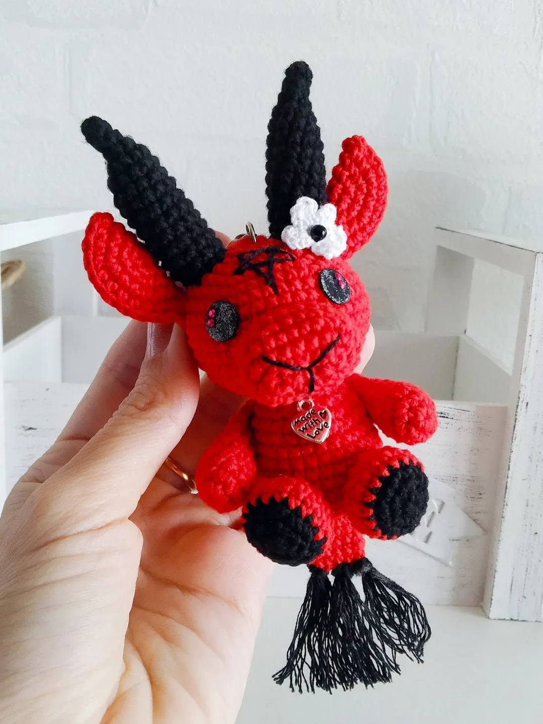 Kawaii plush keychain baphomet, demon girl, gothic accessories, halloween keychain, kawaii goth, goat keychain, baby satan