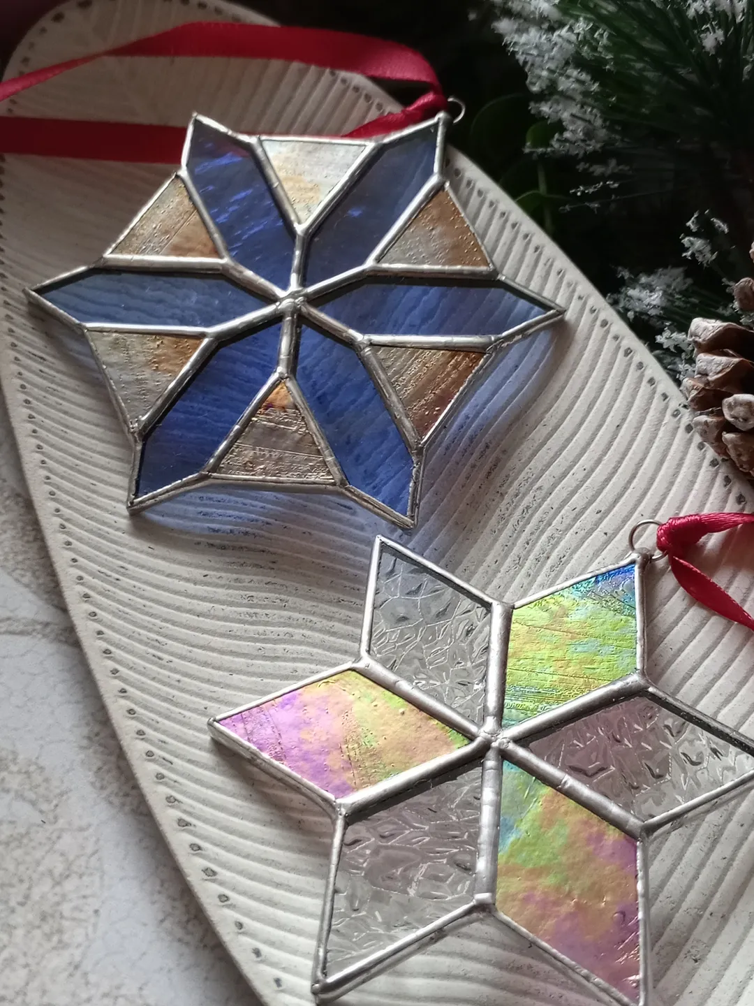 Set of 2 snowflake suncatchers, christmas ornaments, Christmas decorations, Xmas tree star, new year tree toy