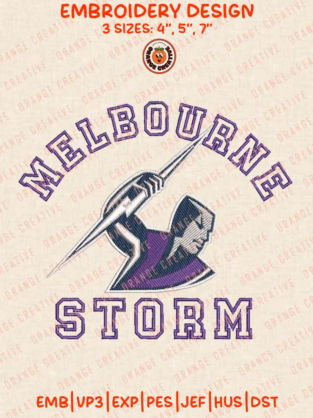 Melbourne Storm NRL Logos Embroidery Design, NRL Rugby Team Machine Embroidery Digitized Pes File, 4 Sizes, Custom Size, Instant Download