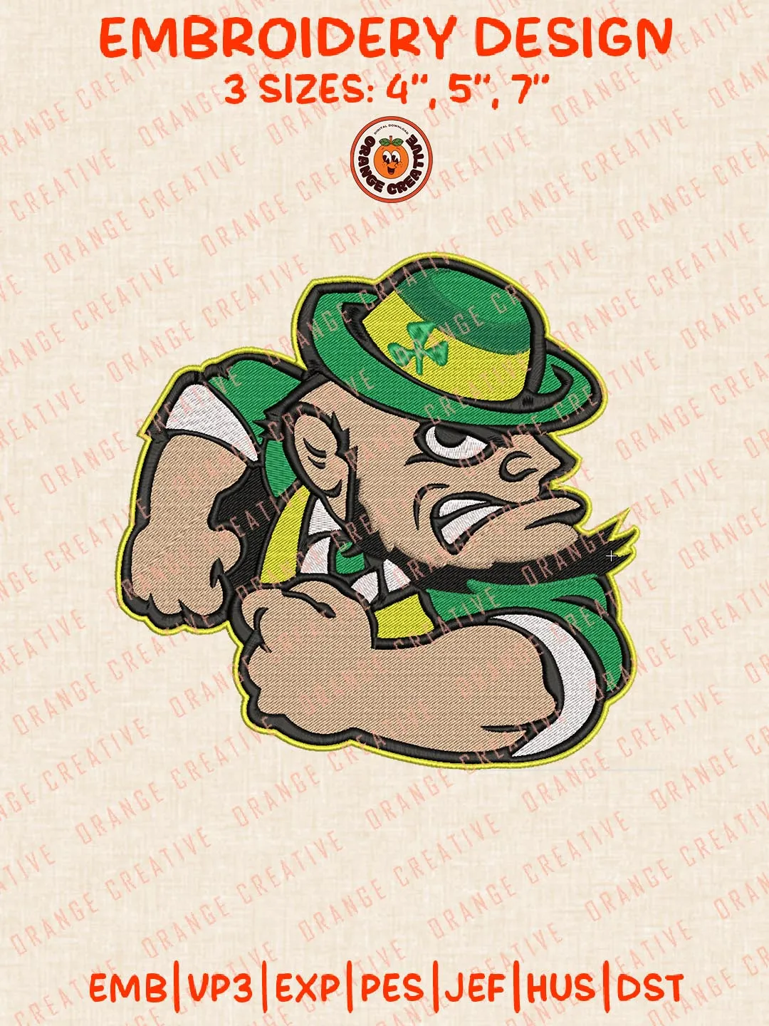 Notre Dame Fighting Irish Mascot Embroidery Design Files, NCAA Logos Embroidery Designs, NCAA Notre Dame Machine Embroidery Files, 3 Sizes, Custom Sizes, Instant Download