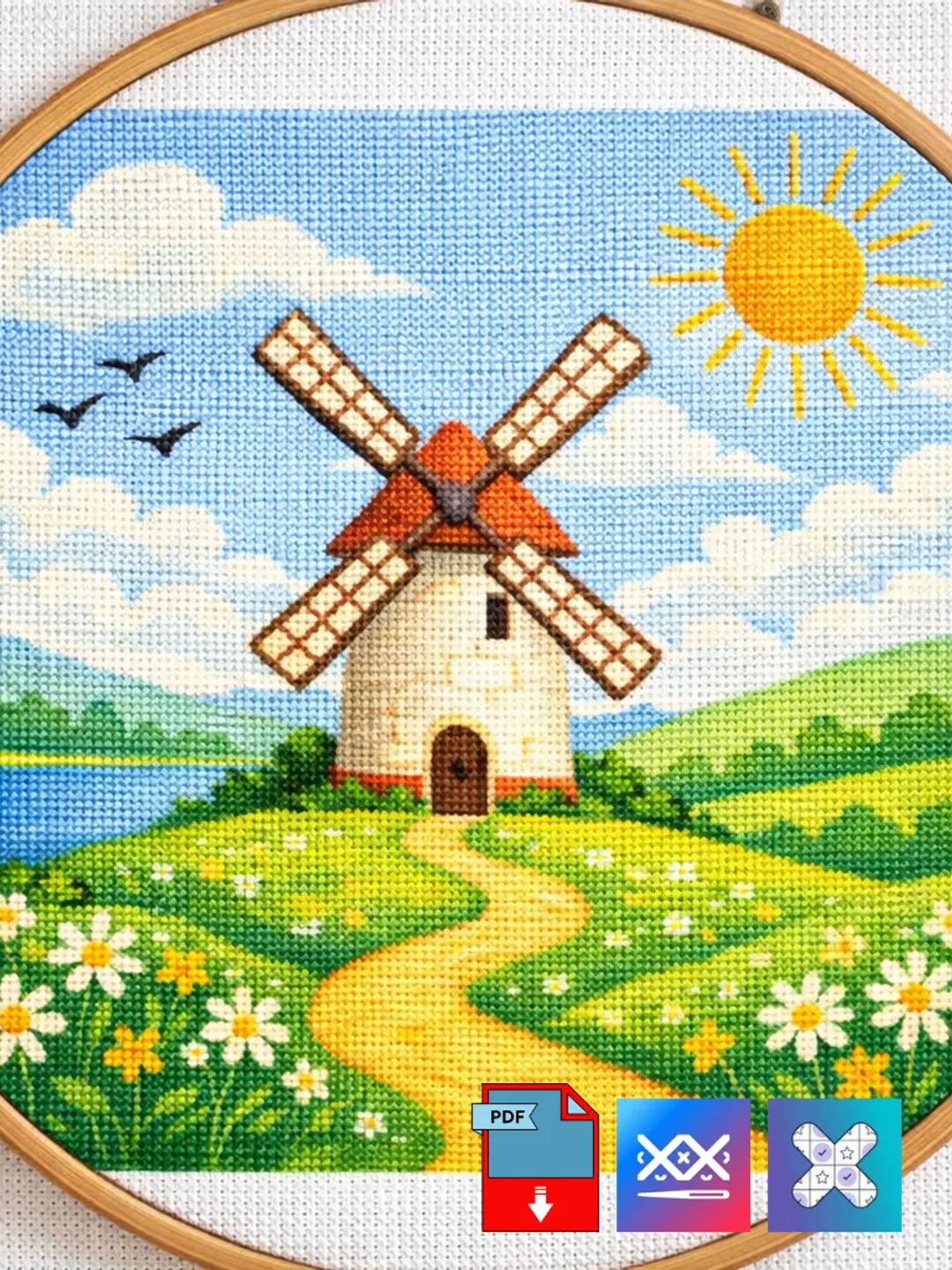 Cross stitch pattern Windmill Hill, instant download PDF