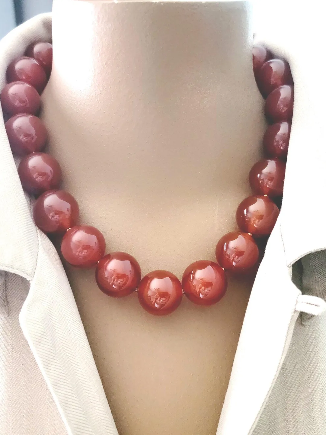 Crystal Beaded Necklace Natural Orange Translucent Carnelian Quartz Handmade Statement Necklace Big 16mm Round Crystal Boho Beads Fall Color