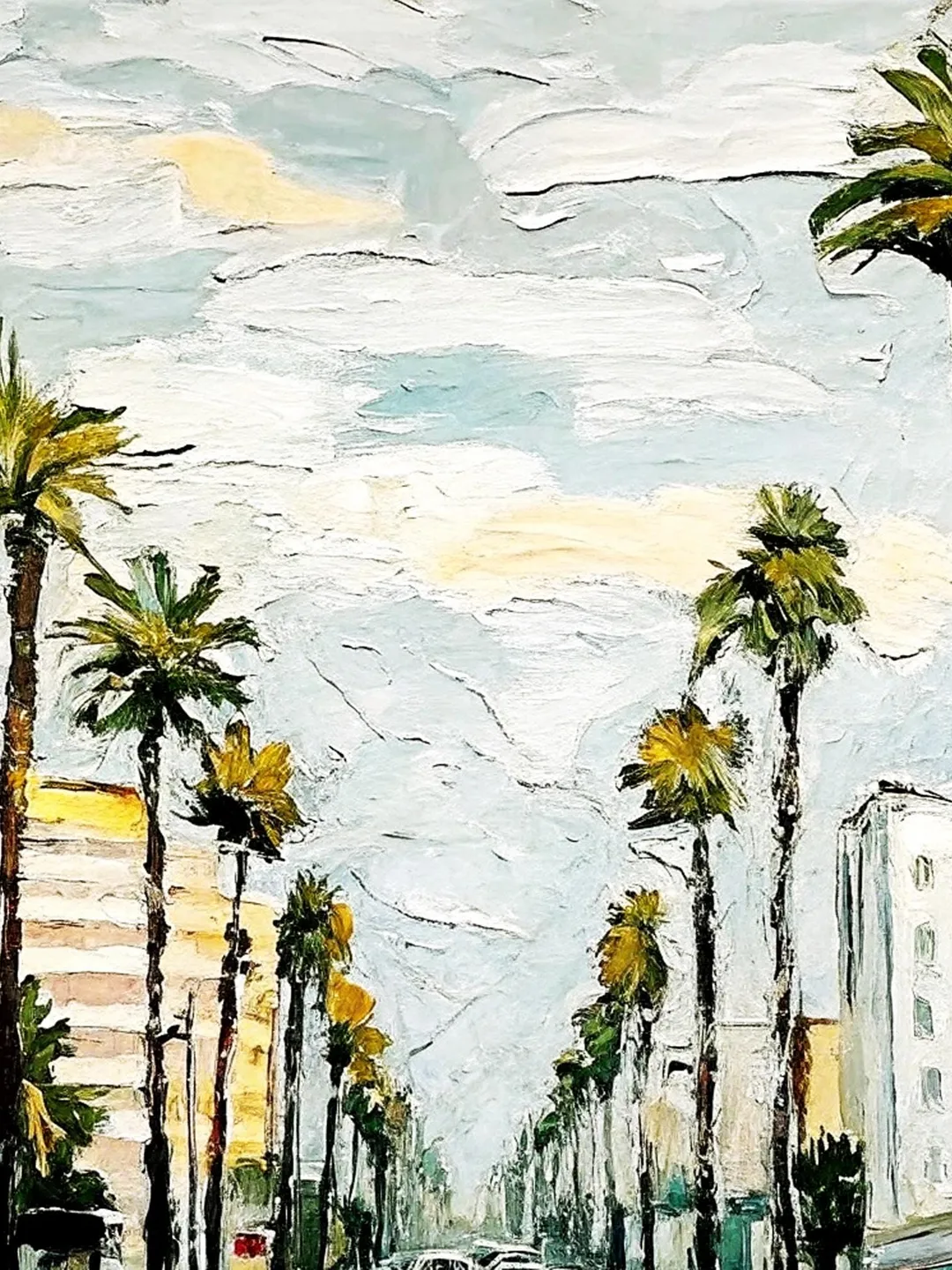 Los Angeles Oil Painting Street Original Art Impasto Scene Sunset Boulevard Impressionist Painting Palm Trees Car Cityscape Art Gift