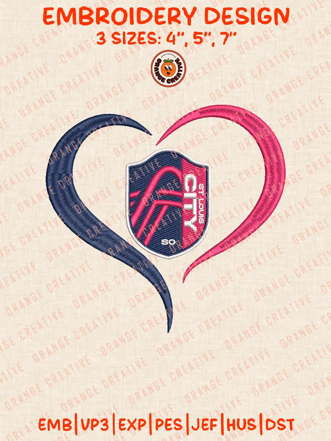 St Louis CITY SC heart Embroidery Design, NCAA Team Logo Embroidery Design, Machine Embroidery Design File, 4 Sizes, Custom Size, Digital Download