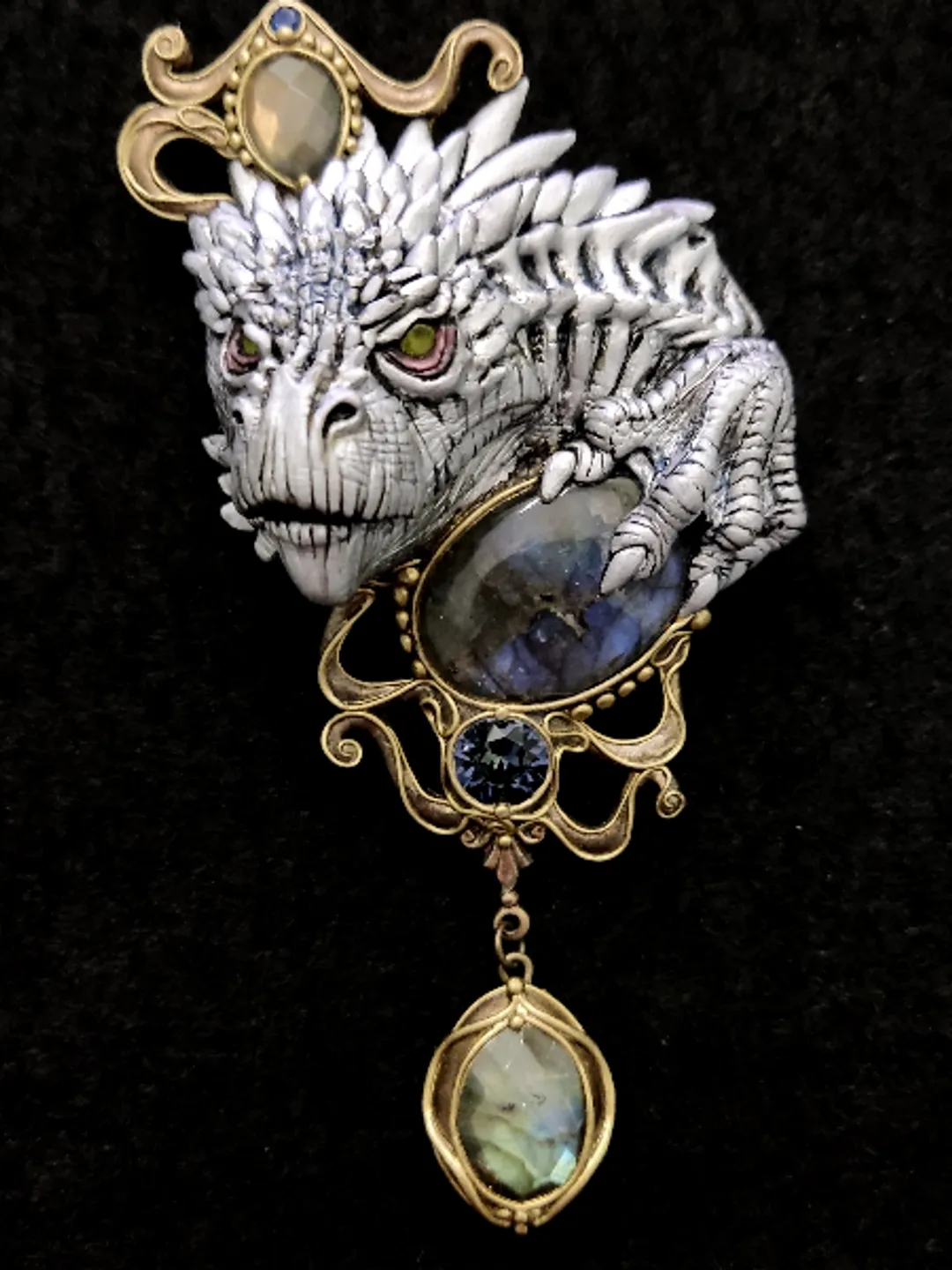 Brooch White Dragon, Dragon, Brooch with stones, unique brooch