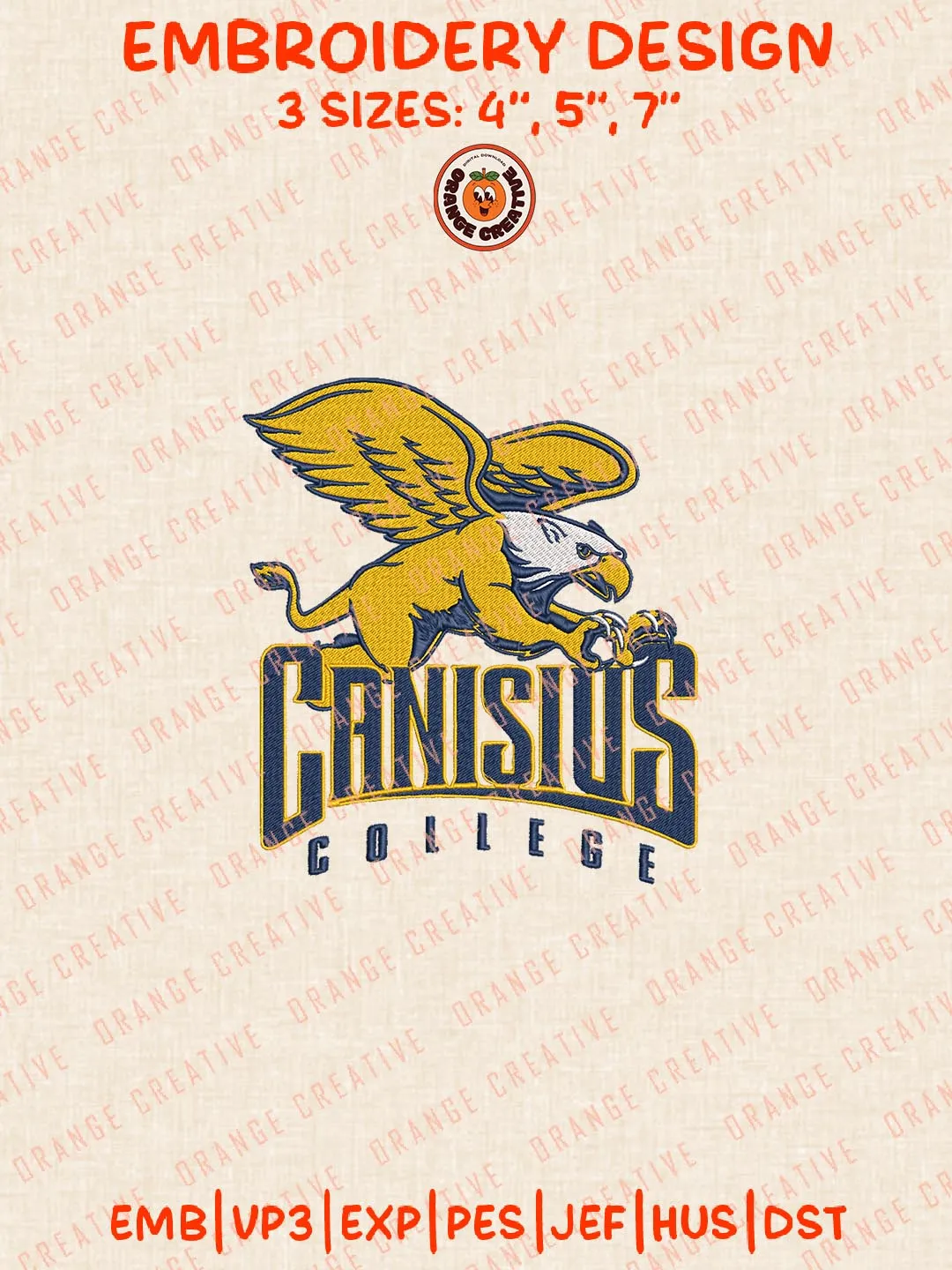 Canisius Golden Griffins Logos Embroidery Design Files, NCAA Logos Embroidery Designs, Machine Embroidery Files, 4 Sizes, Custom Sizes, Instant Download