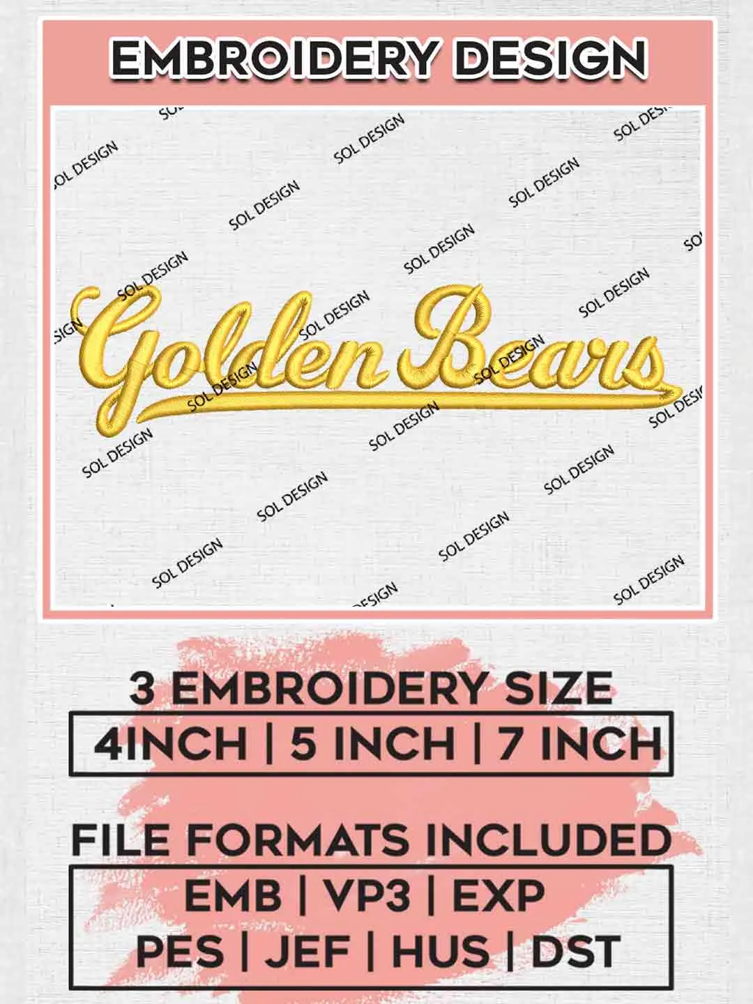 NCAA Golden Bears Wordmark Logo Embroidery Designs, NCAA Logo Embroidery files, NCAA California Golden Bears Team, College Football Team Machine embroidery designs, Digital Download
