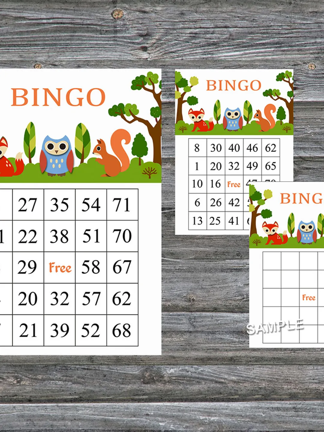 Woodland animals bingo cards,Woodland animals bingo game,Woodland printable bingo,60 Bingo Cards,INSTANT DOWNLOAD--170