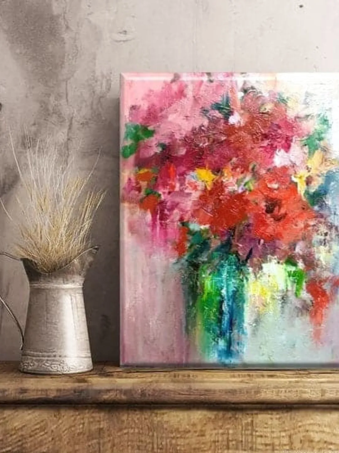 Abstract bright flowers Handmade oil painting Original modern painting ...