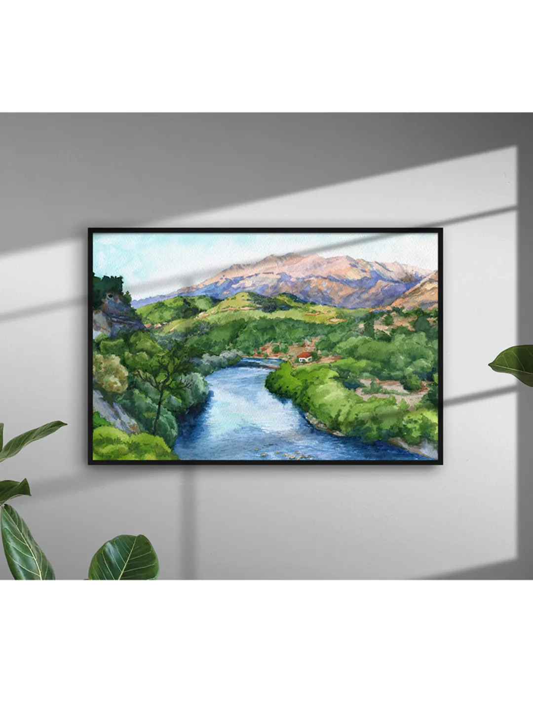 River in the mountains Watercolor painting for printing Digital file Large poster