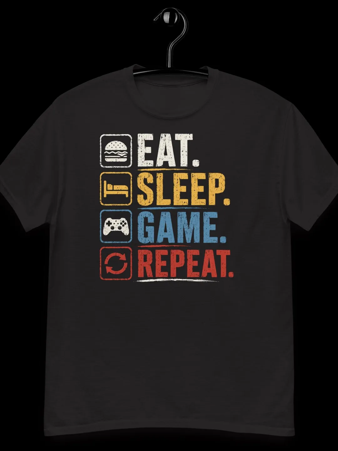 Eat Sleep Game Repeat Shirt | Gamer Graphic Tee | Retro Video Game Outfit | Vintage Gaming Top