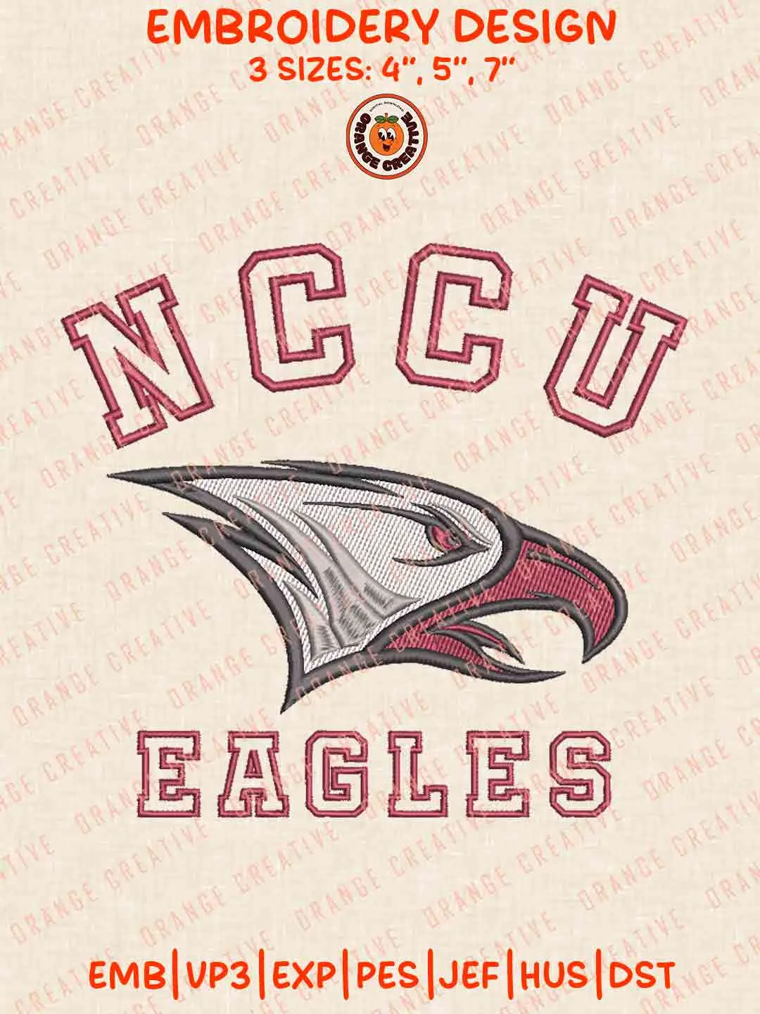 NCCU Eagles Logo Embroidery Files, NCAA North Carolina Central Eagles Team Embroidery Design, Machine Embroidery Design File, 4 Sizes, Custom Size, Digital Download