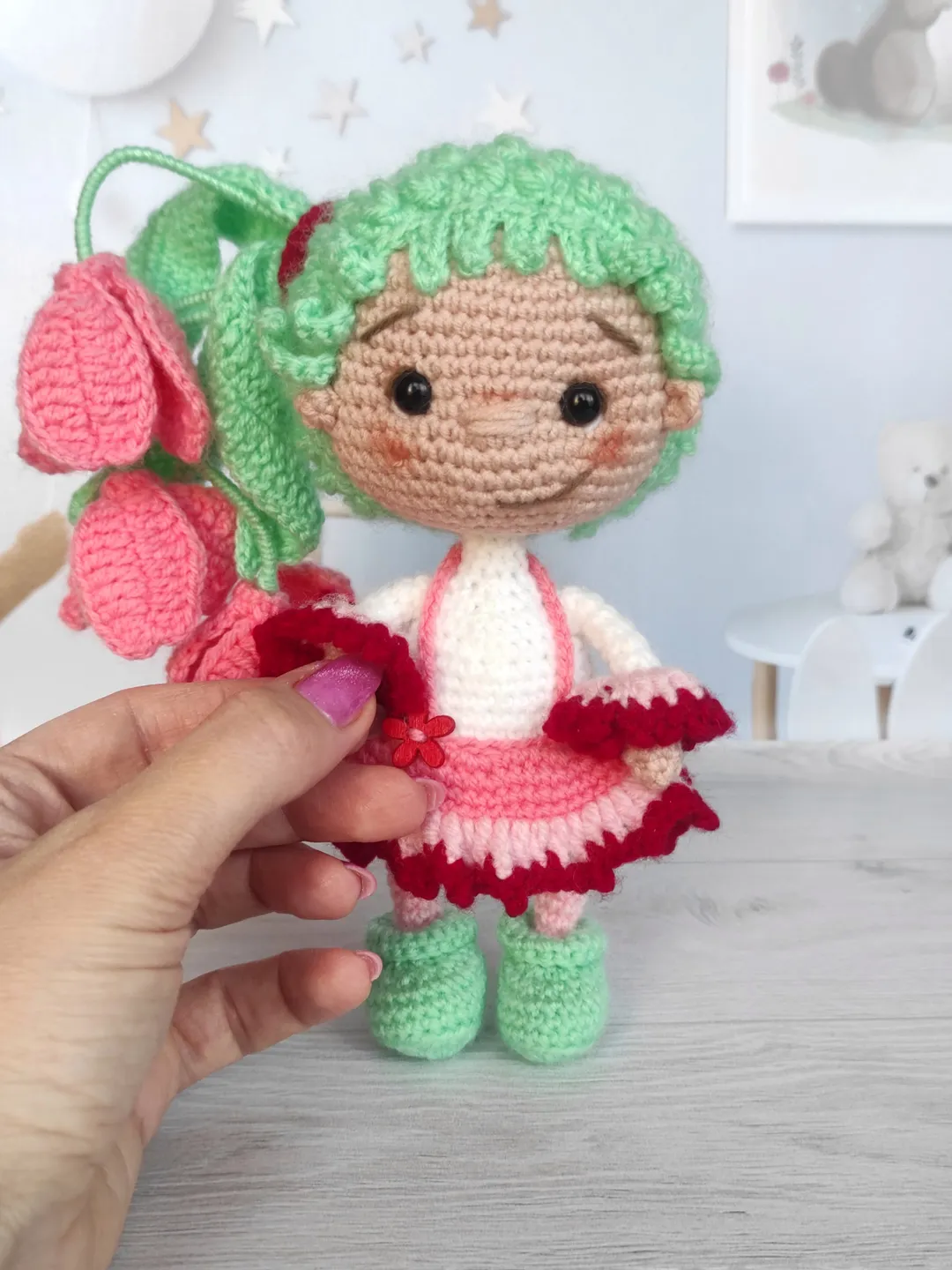 tulip doll, beautiful little doll, flower girl doll