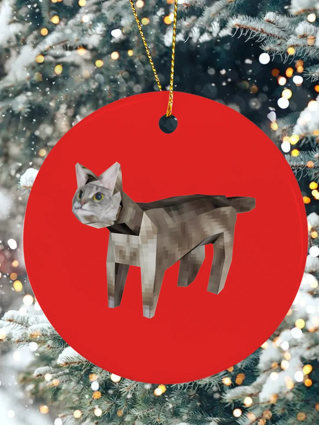Y2K cat - Print Christmas Ceramic Ornament