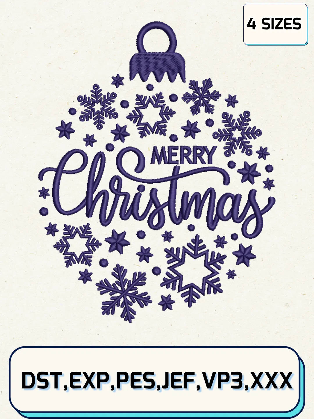 Merry Christmas Ornament Embroidery Designs,Christmas Embroidery Designs,Machine Embroidery Files,4 Sizes