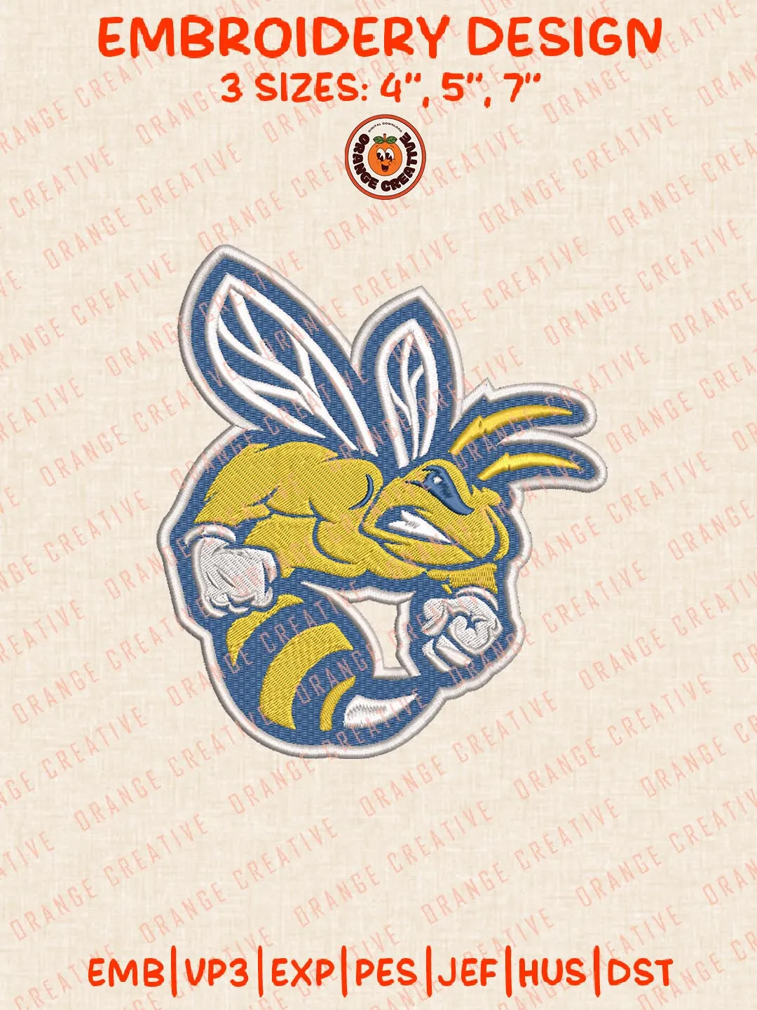 Allen Yellow Jackets Mascot Logo Embroidery Files, Sport Embroidery Designs, NCAA Allen Yellow Jackets Embroidery, College Football Team Designs, Digital Download