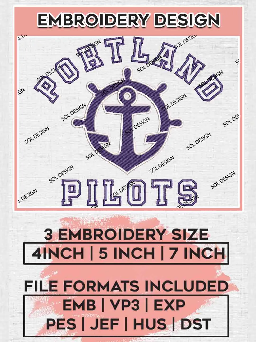 Portland Pilot Embroidery Design, Football Embroidery files, Sport Machine embroidery files, 3 sizes, Instant Download