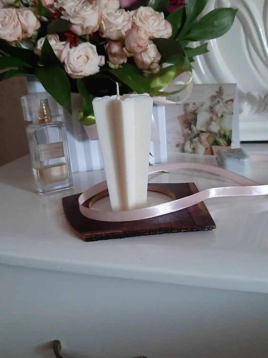 Decorative candles, White soy candle , Soy Pillar Candles, Handmade candle star, Winter candle