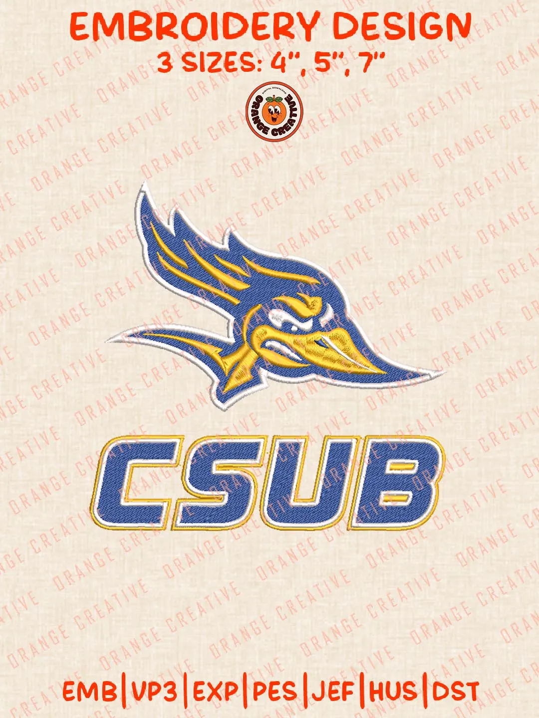 CSUB Roadrunners Logos Embroidery Design Files, NCAA Cal State Bakersfield Roadrunners Logos Embroidery Designs, Machine Embroidery Files, 4 Sizes, Custom Sizes, Instant Download