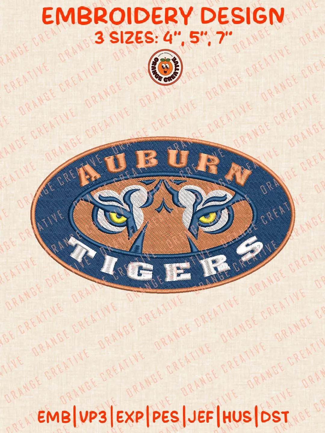 Auburn Tigers Logos Embroidery Design Files, NCAA Logos Embroidery Designs, Machine Embroidery Files, 4 Sizes, Custom Sizes, Instant Download