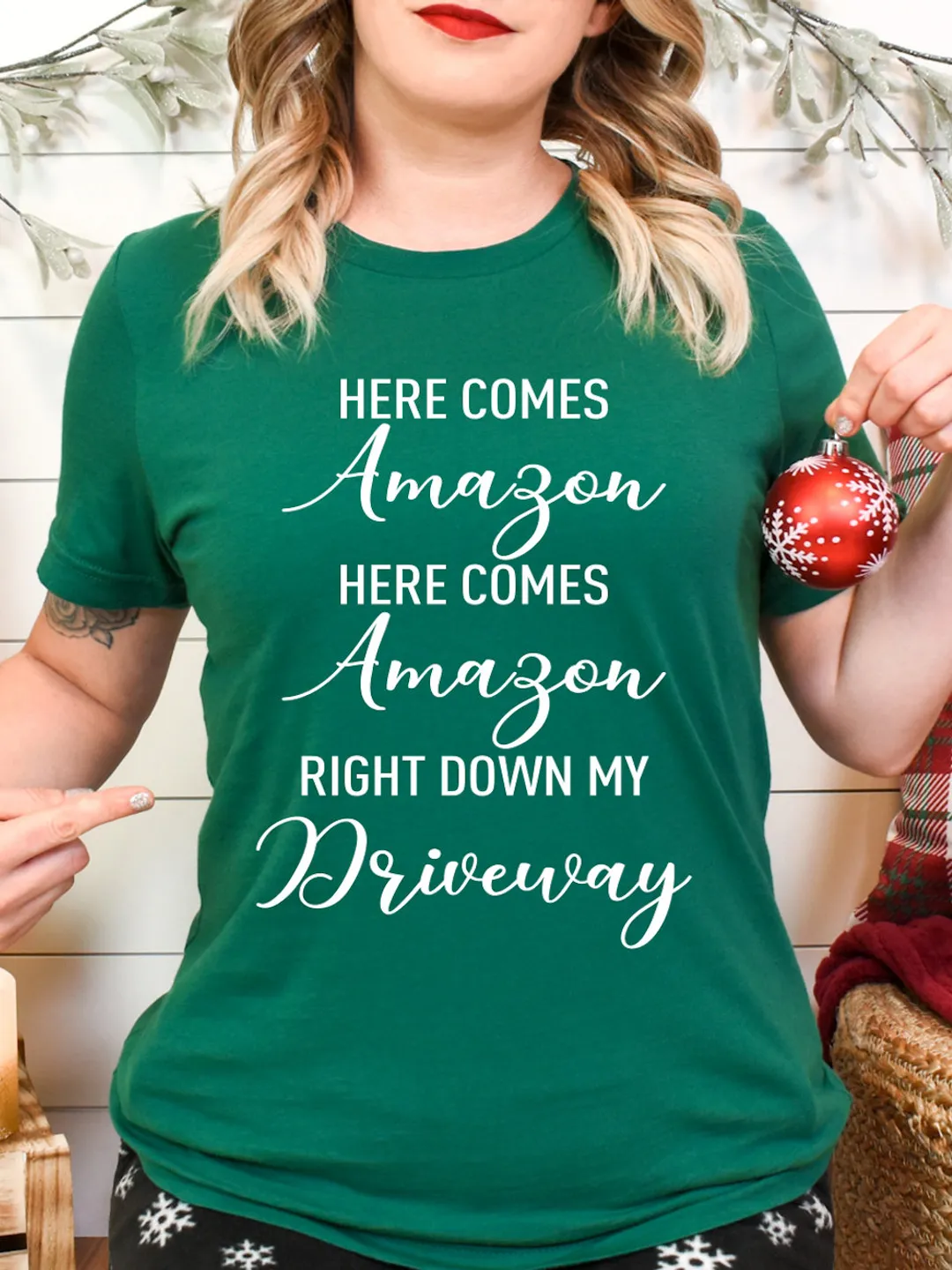 Here Comes Amazon T-Shirt, Funny Christmas Shirt, Christmas Gift for her, Sarcastic Christmas gift