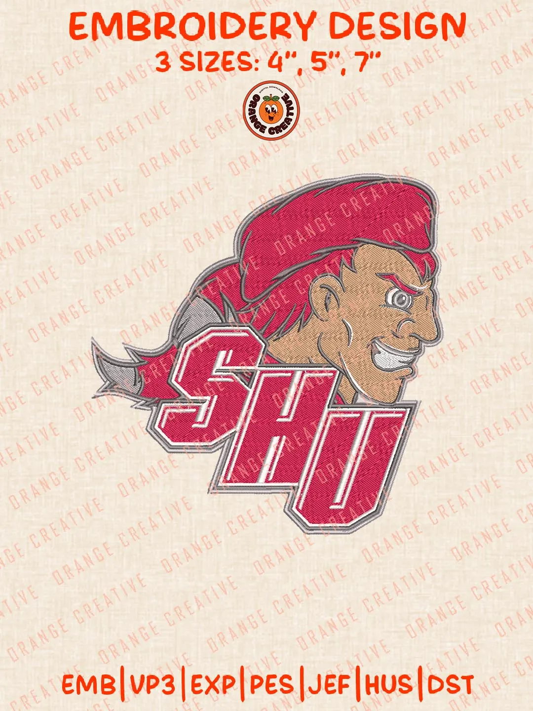 NCAA SHU Pioneers Logo Embroidery Design Files, NCAA Logos Embroidery Designs, NCAA Sacred Heart Pioneers Machine Embroidery Files, 3 Sizes, Custom Sizes, Instant Download