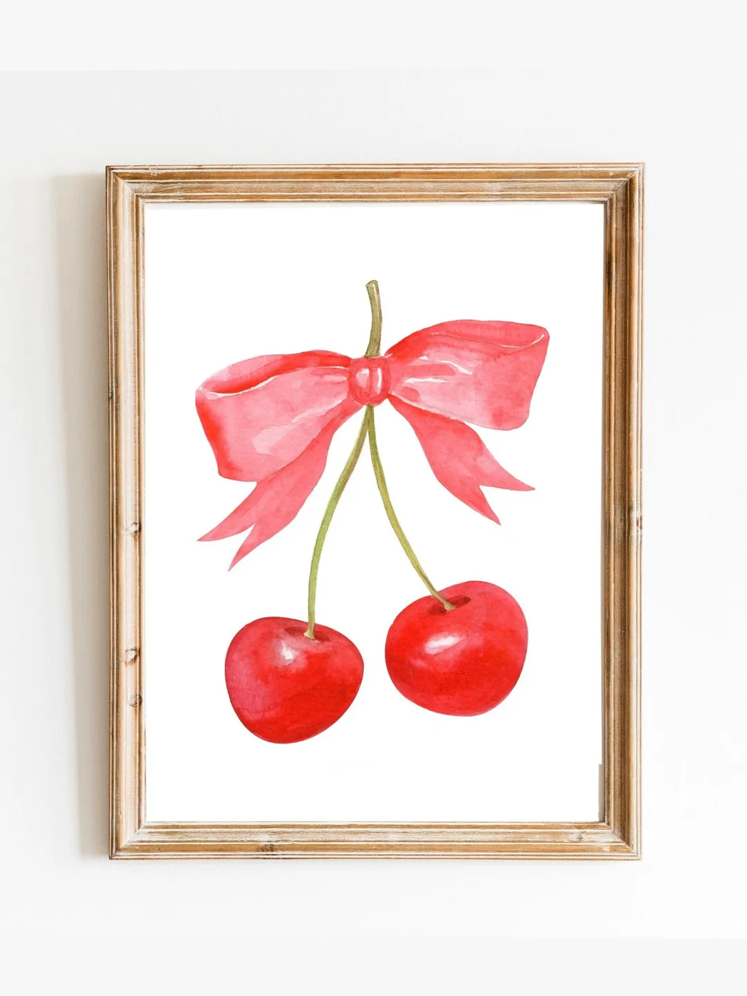 Cherry Bow Print Watercolor Painting, Vintage Cherry Art, Pink And Red Art, French Cherry Art, Girly Room Wall Art, Trendy Pink Art Print