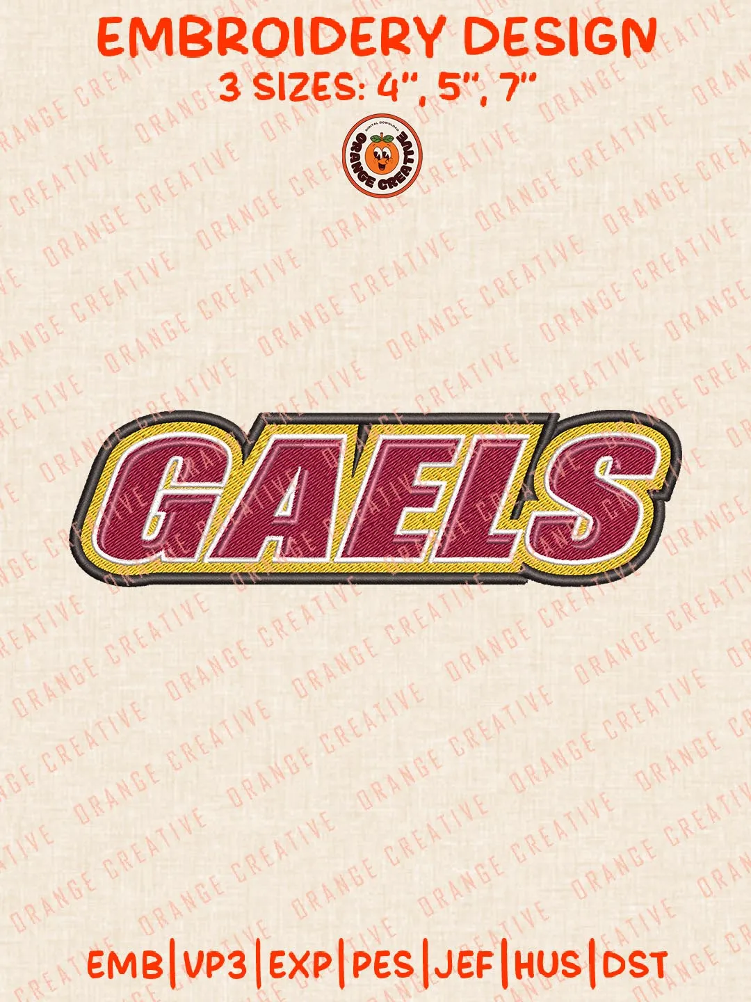 Gaels Text Logos Embroidery Design Files, NCAA Iona Gaels Logos Embroidery Designs, Machine Embroidery Files, 4 Sizes, Custom Sizes, Instant Download
