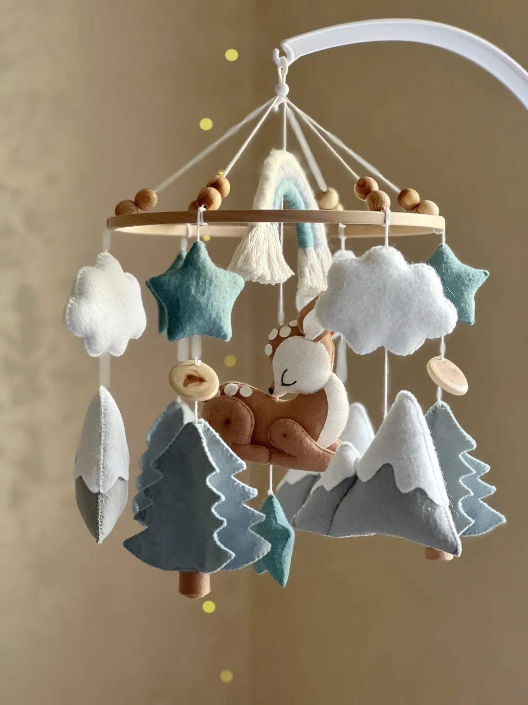 Nursery mobile crib, Baby mobile deer, Woodland mobile felt, Baby shower gift, Baby girl mobile, Baby boy mobile