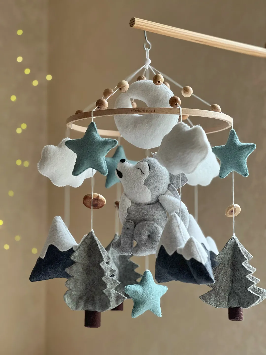 Wolf mobile crib. Musical felt mobile. Boy mobile crib. Nursery mobile. Girl mobile crib. Gift for pregnant.