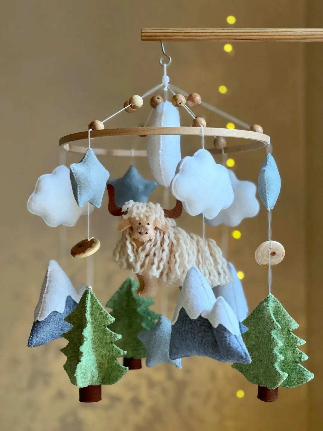 Baby mobile crib Musical Hairy cow mobile boy Nursery mobile crib Felt handmade mobile Baby girl mobile Bebe Kot mobile