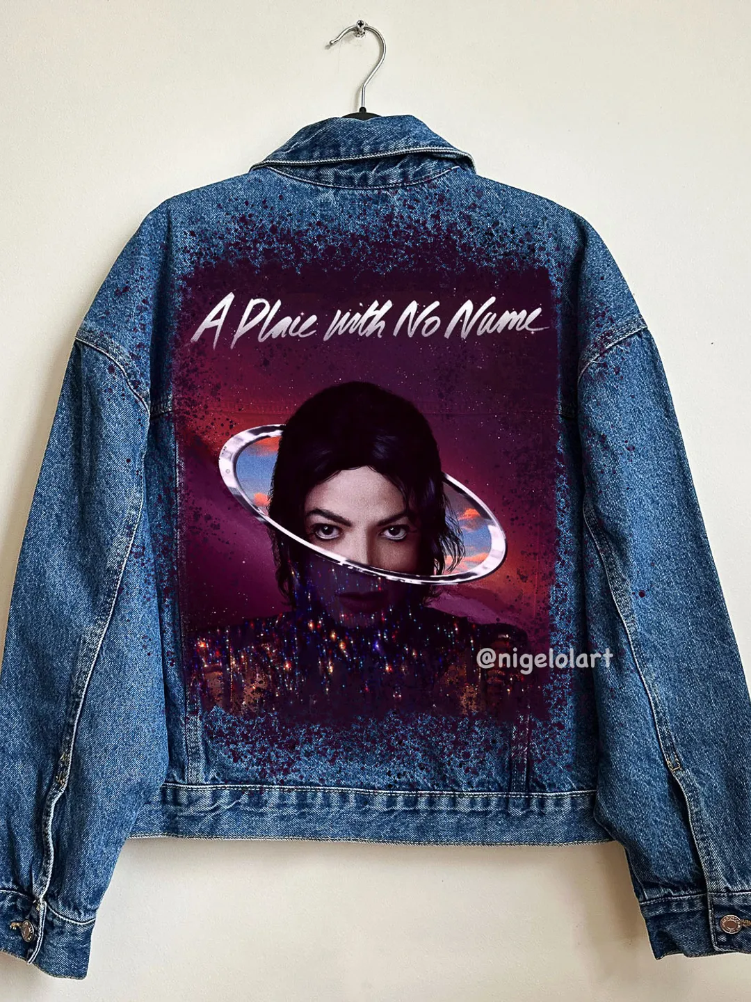 Michael Jackson Painted denim jacket Custom jacket Portrait from photo Personalized order Blue denim jacket shirt