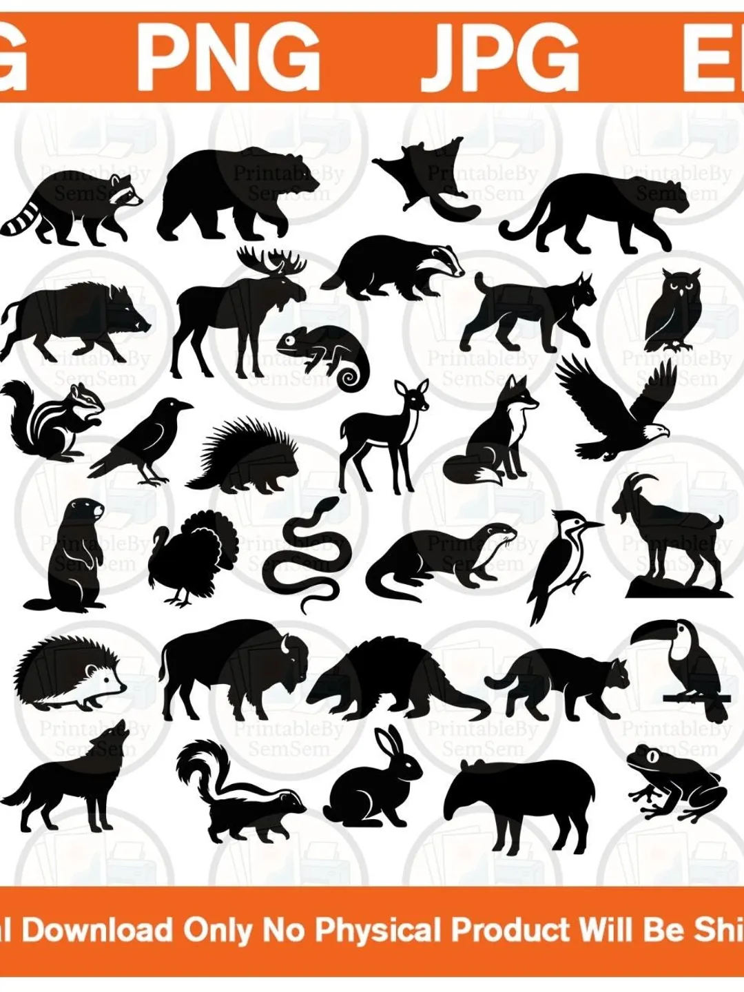 32 Forest Animals Silhouettes SVG Bundle | Woodland Creatures Clipart (Digital Download)