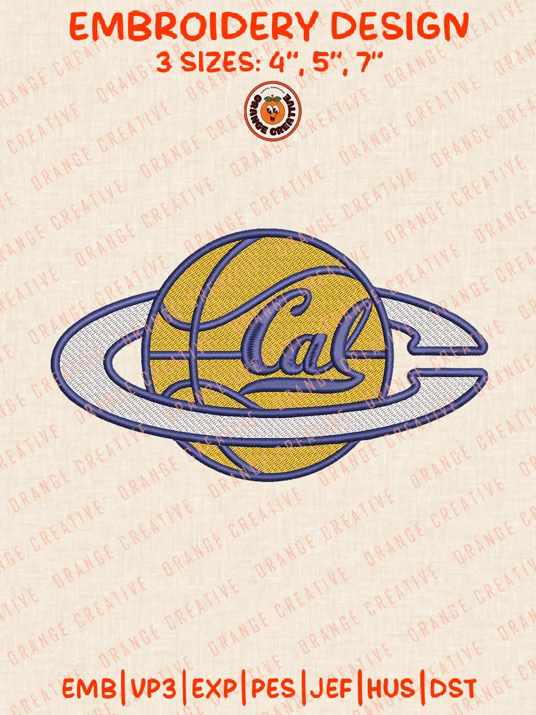 California Golden Bears Basketball Team Embroidery Design, NCAA Team Logo Embroidery Design, Machine Embroidery Design File, 4 Sizes, Custom Size, Digital Download
