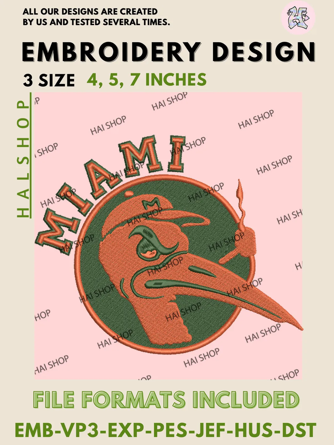 Miami Hurricanes NCAA Team Logo Machine Embroidery Design, Hurricanes Mascot Embroidery Files