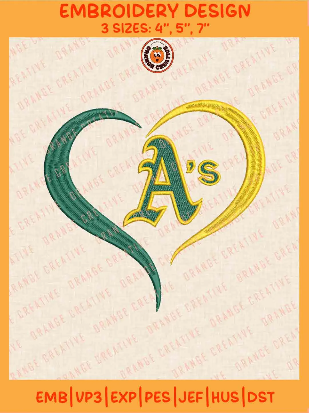 MLB Oakland Athletics Team Heart Logo Embroidery Files, MLB Athletics Team Embroidery Designs, Baseball Team Team Machine Embroidery Files, MLB Machine Embroidery, Digital Download