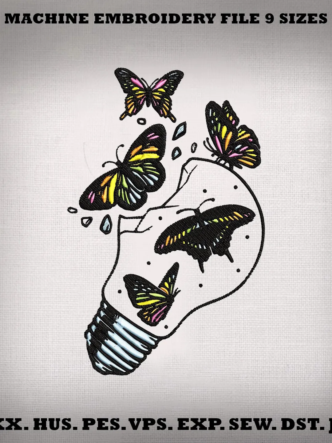 Butterfly Light Bulb Embroidery Design, Butterfly Embroidery File, Creative Light Bulb Art, Machine Embroidery Design, Instant Download