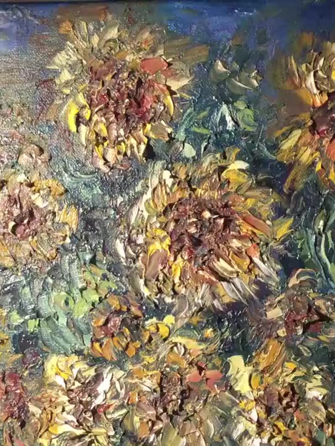 Sunflowers in a vase original impasto textured oil painting on 3 d ...