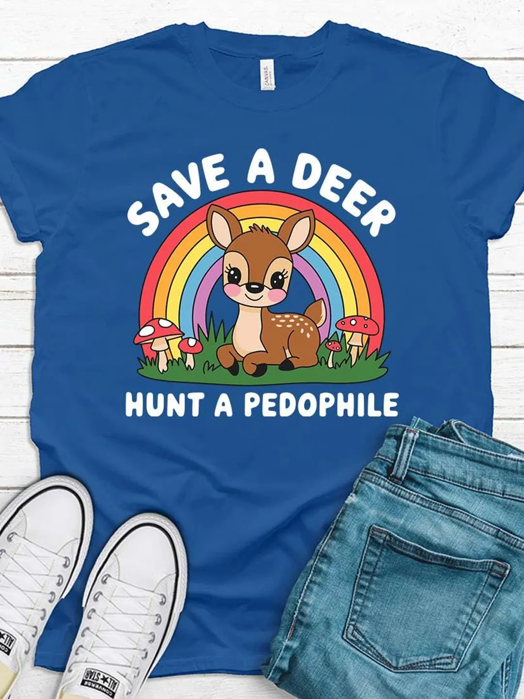 Save a Deer Hunt a Pedophile T-Shirt, Dark Humor Vegan Anti-Hunting Tee
