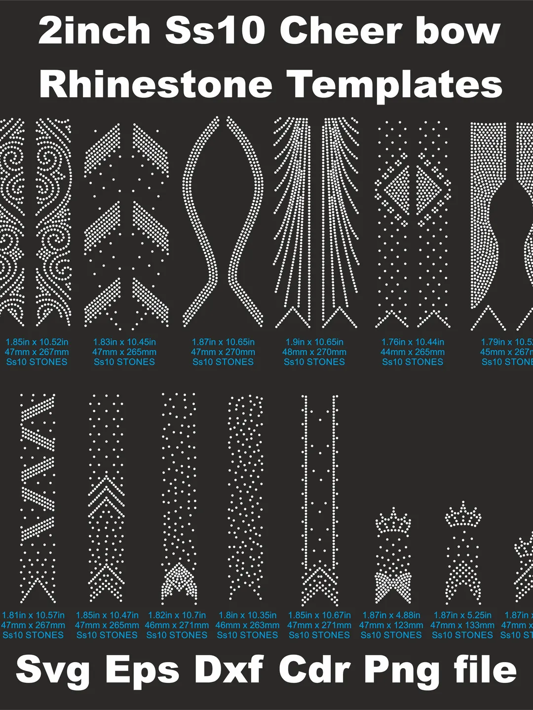 Cheer Bow Rhinestone Template 2inc ss10 SVG Cricut Silhouette Digital