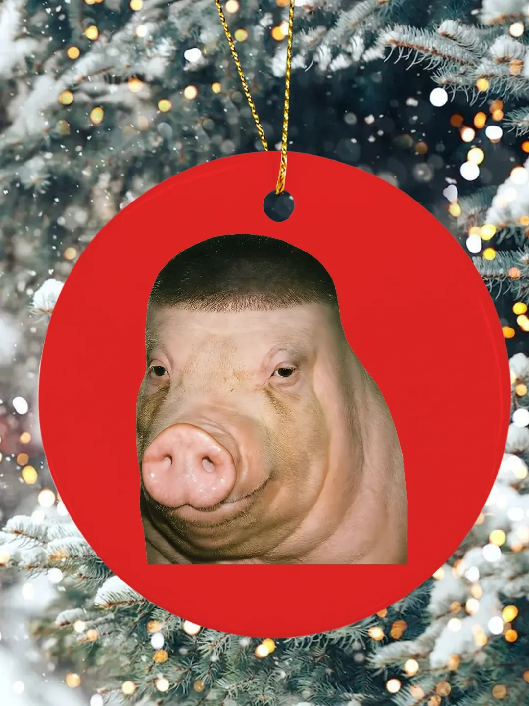pig Christmas Ceramic Ornament