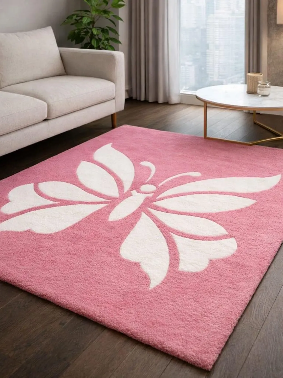 Pink Butterfly Rugs Pink Butterfly Area Rug, Handmade Tufted Girls Room Rug, Cute Floral ...