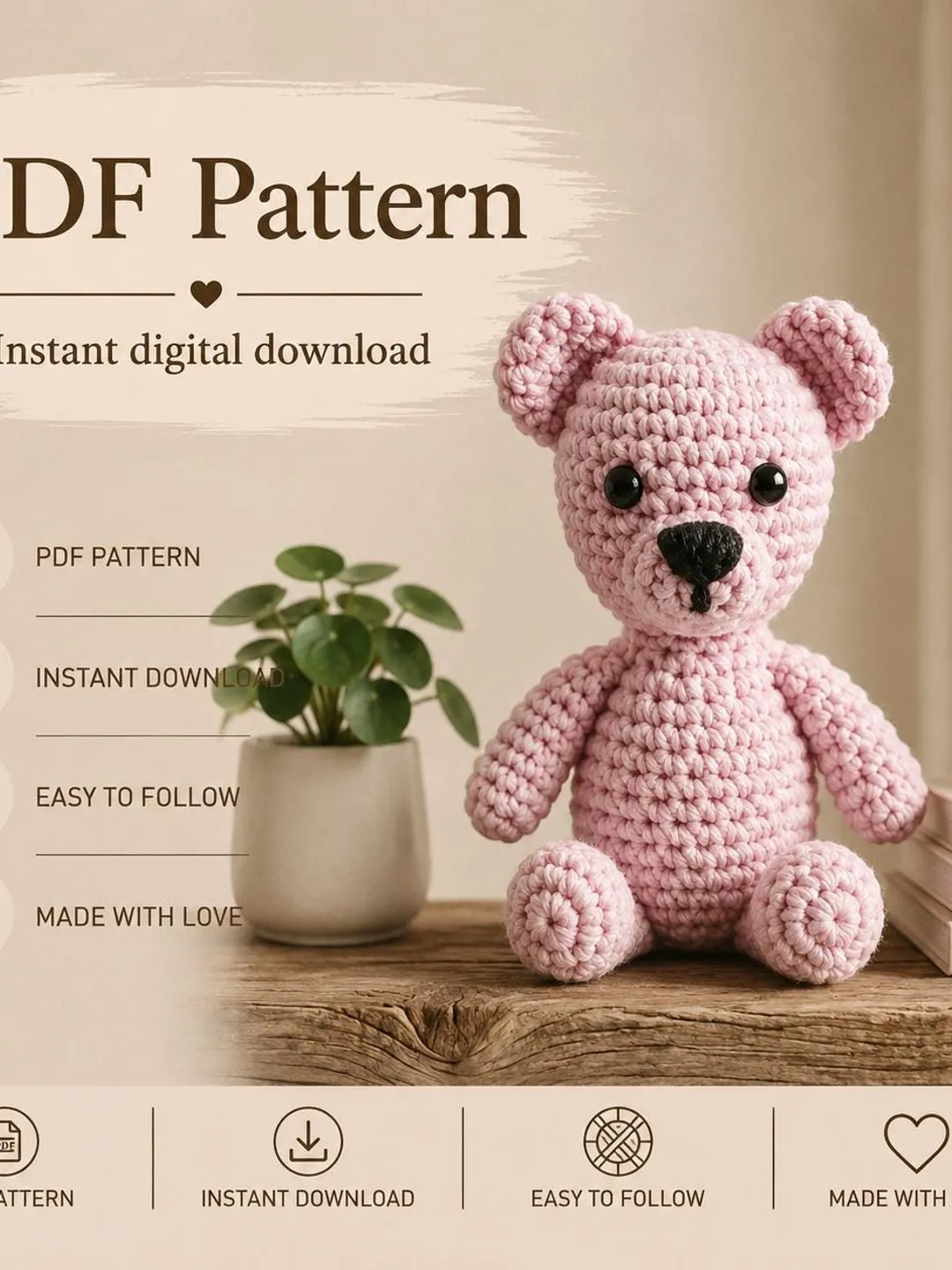 Teddy Crochet Pattern Amigurumi PDF | Cute Tiny Teddy Bear Plush Toy | teddy bear pattern | Beginner Friendly Crochet Pattern | Soft Plushie