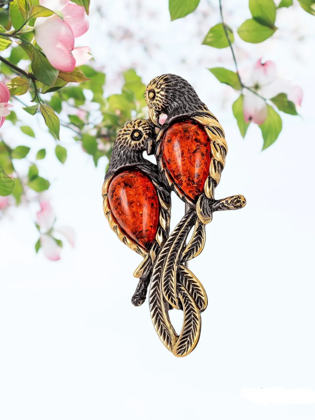 Red Parrot Birds Brooch Amber Brooch Nature Jewelry Mother's Day Gift Women Christmas Gift Kids costume brooh gold brass