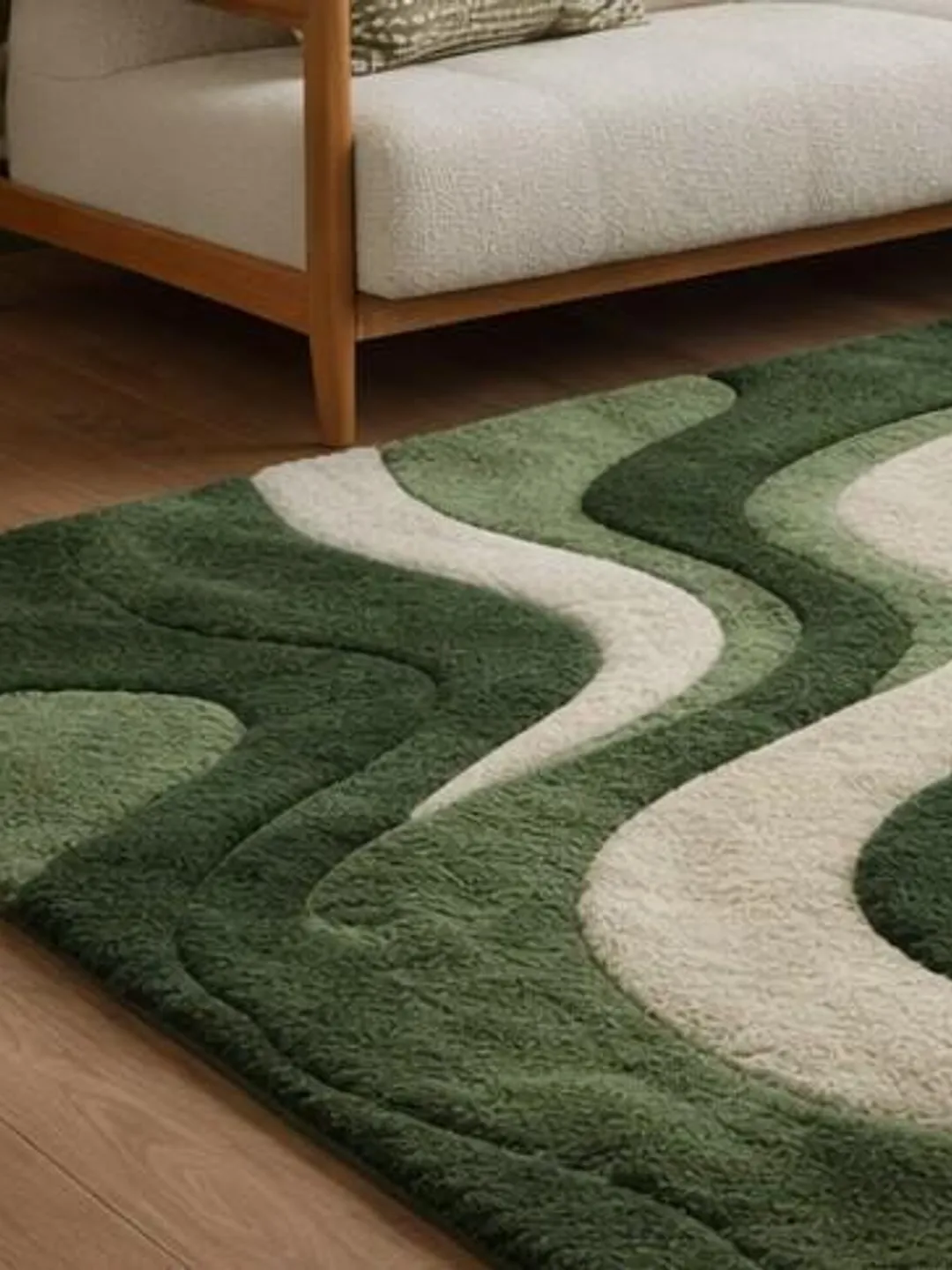 Green Wavy Hand Tufted Wool Rug | Modern Abstract Area Rug | Luxury ...