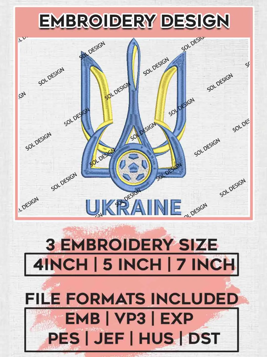 Synʹo-zhovti Football Team Logo Embroidery Designs, Zbirna Logo Embroidery files, Ukraine National Football Team, Machine embroidery designs, Digital Download