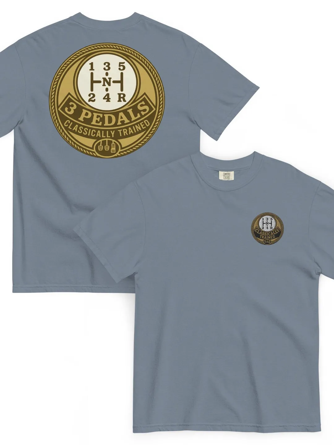 Comfort Colors Embroidered Manual Transmission Shirt, Retro Stick Shift 3 Pedals Graphic Tee, Classically Trained Car Lover Gift.