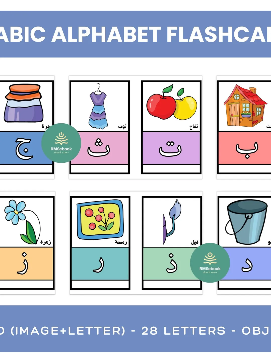 Arabic Alphabet Flashcards for Kids | 28 Letters with Pictures