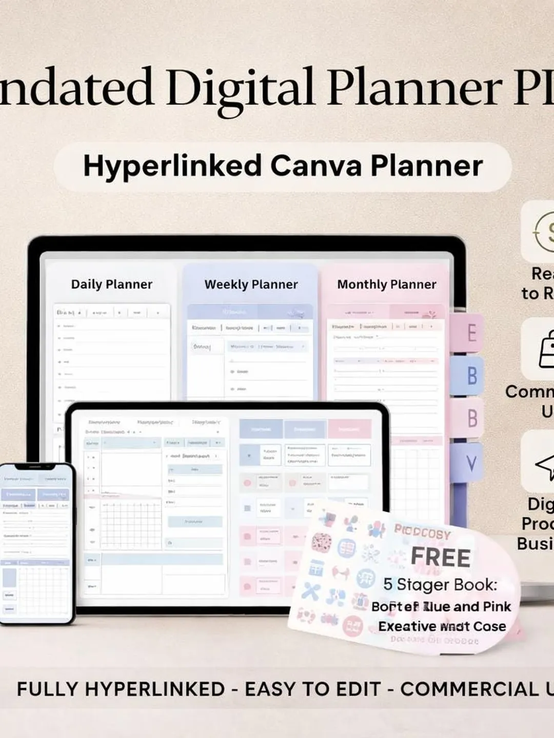 Undated Digital Planner PLR | Hyperlinked Canva Planner | Ready to ...