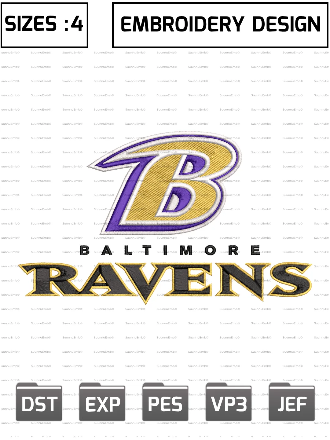 Baltimore Ravens Logo Embroidery Design,NFL Logos Embroidery Design,NFL Teams, Machine Embroidery Design File,4 Sizes, Digital Download